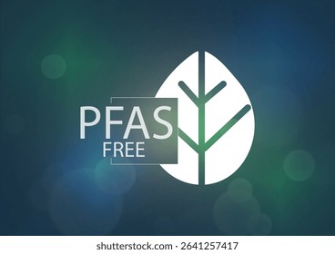 PFAS Free Geometric Leaf Symbol Design. Professional PFAS free design with white geometric leaf symbol. PFAS free concept. Graphic web design, business presentation. Vector illustration