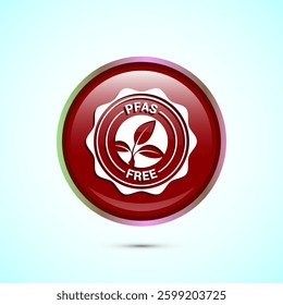 PFAS free icon design illustration, PFAS free label, badge. Proper nutrition. Red color round button design