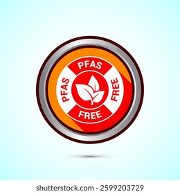 PFAS free icon design illustration, PFAS free label, badge. Proper nutrition. Orange color shadow button design