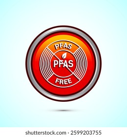 PFAS free icon design illustration, PFAS free label, badge. Proper nutrition. Orange color round button design