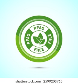 PFAS free icon design illustration, PFAS free label, badge. Proper nutrition. Green color button design