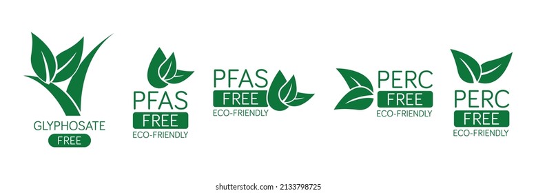 pfas free, pfas free, perchloroethylene free, per-and poly-fluoroalkyl substances, glyphosate free, icon vector illustration 