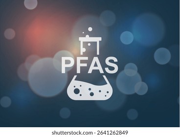 PFAS Laboratory Flask Scientific Icon Template. Professional PFAS business presentation. Perfluoroalkyl and Polyfluoroalkyl Substances. PFAS, PFOS and PFOA dangerous substances. Vector illustration