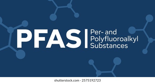 Pfas sign, banner, background. Per- and polyfluoroalkyl substances. Modern vector illustration with text and molecular structures.