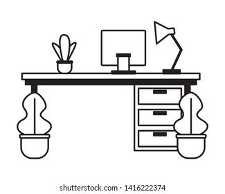 pffice desk laptop plants workplace vector illustration