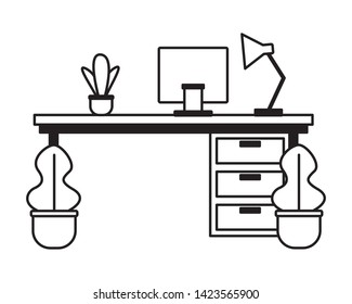 pffice desk laptop plants workplace vector illustration