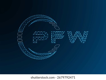Diseño de Vector de logotipo de letra polivinílica baja de PFW. Diseño de logotipo de poliéster de la flor de PFW. Logotipo de poliéster bajo.