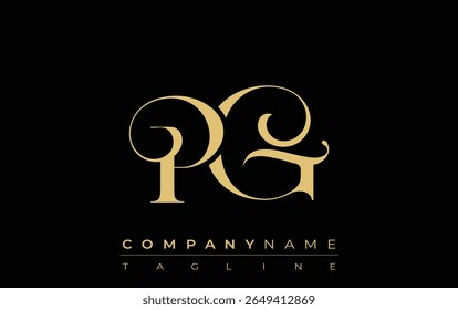 PG Logo de joyería creativa Abstractas. Logotipo elegante con iniciales de monograma doradas en una tipografía elegante y moderna, perfecta para la marca