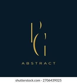 PG Abstractas diseño de logotipo dorado. Abstractas composición de símbolos de oro sobre un fondo azul marino oscuro