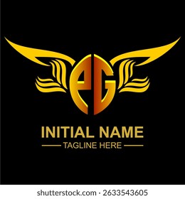 PG Golden Wing Emblem Logo with elegant gold wings, sleek and modern design. Ideal for branding, creative projects, luxury businesses, or artistic ventures.