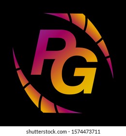 PG Initial Letter Logo Design With Yellow and Purple Colors Isolated in Black Background