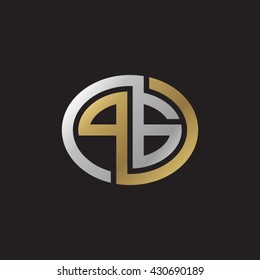 PG initial letters looping linked ellipse elegant logo golden silver black background