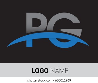 PG initial logo company name colored grey and blue swoosh design.
