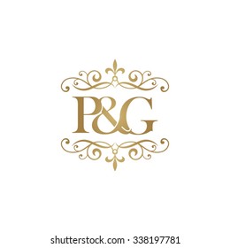 P&G Initial logo. Ornament ampersand monogram golden logo