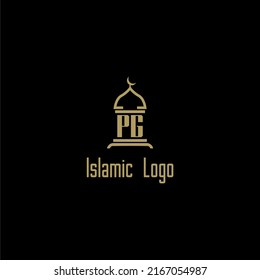 PG initial monogram for islamic logo with mosque icon design