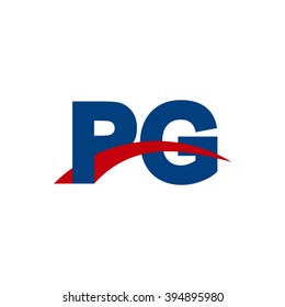 PG initial overlapping swoosh letter logo blue red