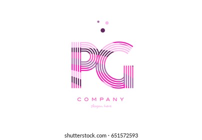 pg p g alphabet letter logo pink purple line font creative text dots company vector icon design template