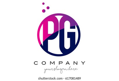 PG P G Circle Letter Logo Design with Purple Magenta Dots Bubbles Vector Illustration