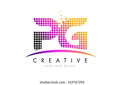 PG P G Dots Letter Logo Design with Magenta Bubble Circles and Swoosh