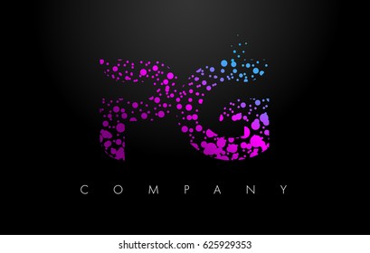 PG P G Letter Logo with Purple Blue Particles and Bubble Dots Design Vector.