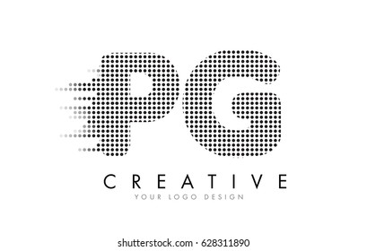PG P G Letter Logo Design with Black Dots and Bubble Trails.