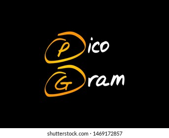 PG - Picogram acronym, medical concept background