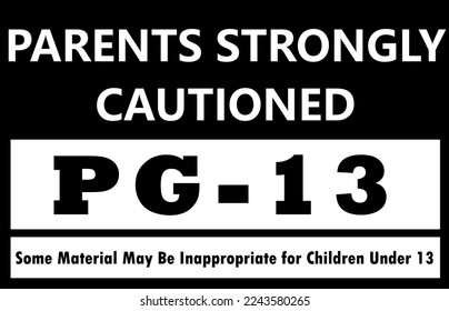 PG-13 sign. Symbol for content not intended for children under 13. SIgn of material that may be inappropriate for children under 13