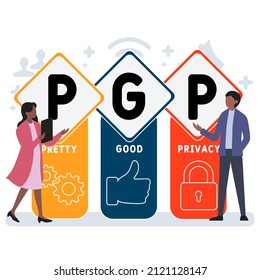 PGP - Un acrónimo bastante bueno de privacidad. fondo de concepto de negocio.  concepto de ilustración vectorial con palabras clave e iconos. ilustración con iconos para banner web, volante, página de inicio