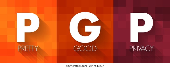 PGP - Pretty Good Privacy is an encryption program that provides cryptographic privacy and authentication for data communication, acronym technology concept background
