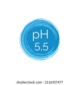 pH 5,5 round blue icon. Dermatology symbol isolated on white background. Flat vector illustration