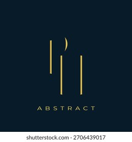 PH Abstractas diseño de logotipo dorado. Abstractas composición de símbolos de oro sobre un fondo azul marino oscuro