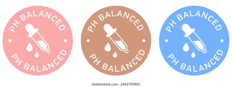 Ph balanced label vector design for packaging. Pipette icon. Illustration, logo, symbol, sign, stamp, tag, emblem, mark or seal for package. Cosmetic product color sticker.