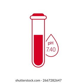 Ph-Blutsymbol. Normaler pH-Wert im menschlichen Blut. Gesundheitskonzept. Flache Vektorgrafik.