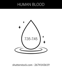 Icono de sangre Ph. Nivel normal de pH en sangre humana. Concepto de atención de salud. Ilustración vectorial plana.
