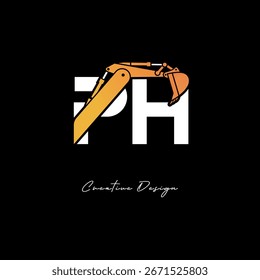 PH Bagger Arm Construction Logo - Bold Industrial Letter mark Design für schwere Ausrüstung, Contractor Branding und moderne Engineering-Identität