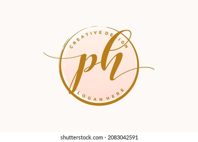 PH handwriting logo with circle template vector signature, wedding, fashion, floral and botanical with creative template.