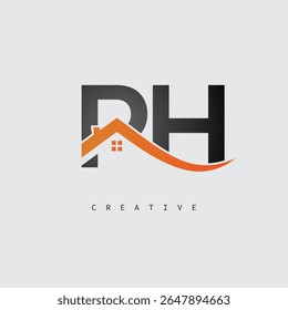 PH House Letter Logo – Creative Real Estate Monogram with Roof Shape and Home Icon for Property, Architecture and Modern Branding Identity