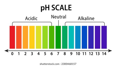 The PH indicator scale can be used to measure pH using the fact that their color changes with pH. Visual comparison of the color of the test solution with a standard color chart. Vector illustration