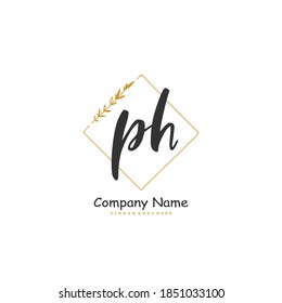 PH Initial handwriting and signature logo design with circle. Beautiful design handwritten logo for fashion, team, wedding, luxury logo.