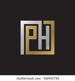 PH initial letters looping linked square elegant logo golden silver black background