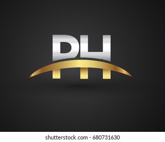PH initial logo company name colored gold and silver swoosh design. vector logo for business and company identity.
