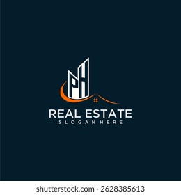 PH initial monogram building and roof logo for real estate with creative circle style design