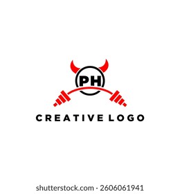 PH initial monogram for fitnes or gym logo with devil style design