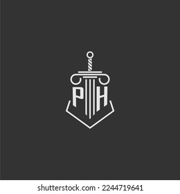 PH initial monogram law firm with sword and pillar logo design
