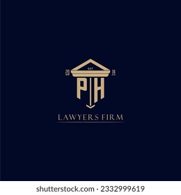 Logotipo inicial de la firma de abogados monogramo PH con diseño de hitos