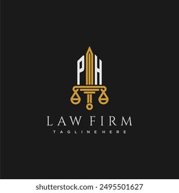 PH initial monogram for lawfirm logo with sword and scale