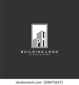 PH initial monogram real estate logo with building creative square style design