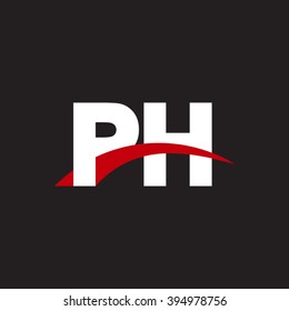 PH initial overlapping swoosh letter logo white red black background