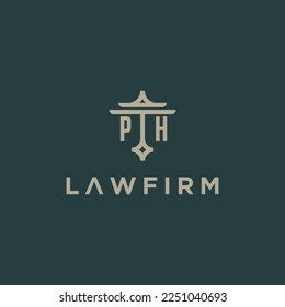 PH initials monogram logo with scale and pillar style design