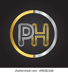 PH Letter logo in a circle. gold and silver colored. Vector design template elements for your business or company identity.